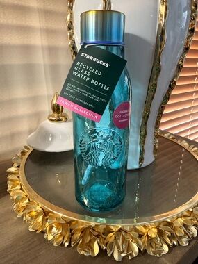 Starbucks Recycled Glass Water Bottle - Teal with Iridescent Cap